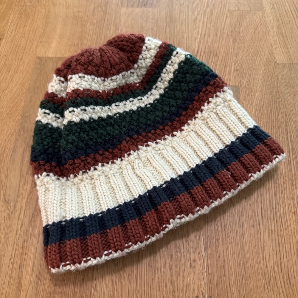 L.L. Bean ADULT ONE SIZE Striped Colorblock Knit Beanie Hat - Picture 2 of 9